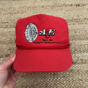Vintage Red Automotive Embroidered Cotton Trucker Hat Unisex One Size Fits Most